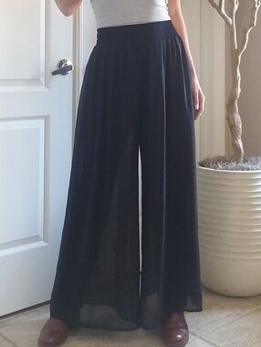 THREE FLAGGS Vintage Made in USA Black Sheer Polazzo Flowy Wide Leg Boho Pants
